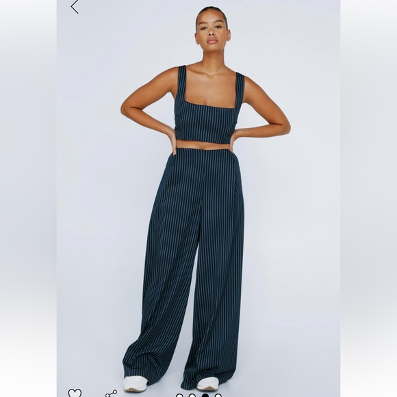 Plus Size Navy Pinstripe Tailored Bralet - Picture 4 of 4